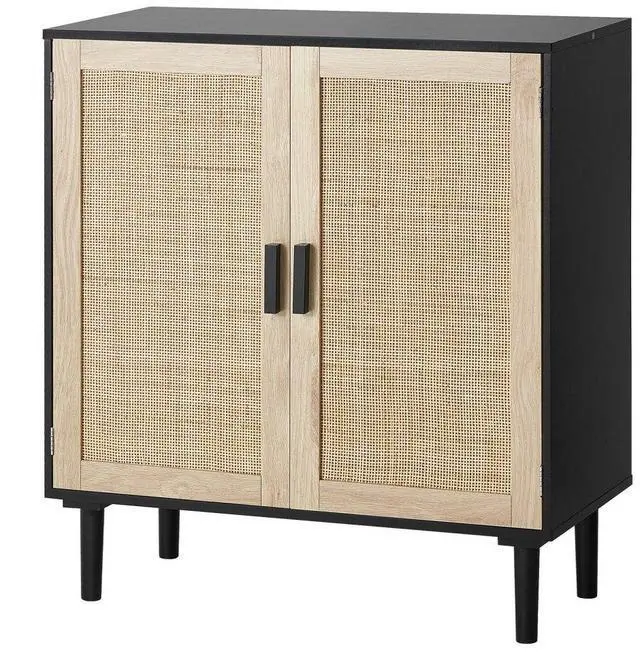 Main image of VEVOR Rattan Cabinet, Rattan Storage Cabinet 31.5inch with 2 Magnetic Doors and Adjustable Shelves, Sideboard Buffet Cabinet for Hallway, Entryway, Living Room, or Kitchen, Black