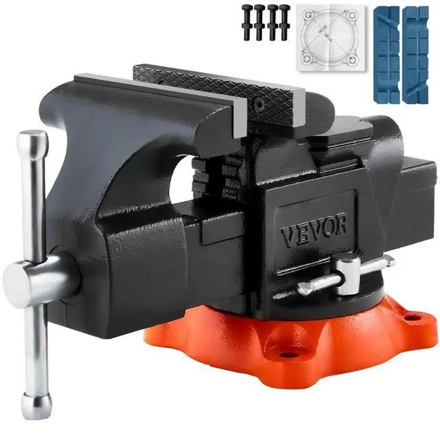 Main image of VEVOR Bench Vise, 5" Jaw Width, 5" Max Jaw Opening Multipurpose Vise with 360° Swivel Locking Base, 2.8" Throat Depth, Heavy Duty Ductile Iron Workbench Vise with Anvil, for Clamping Round Pipes