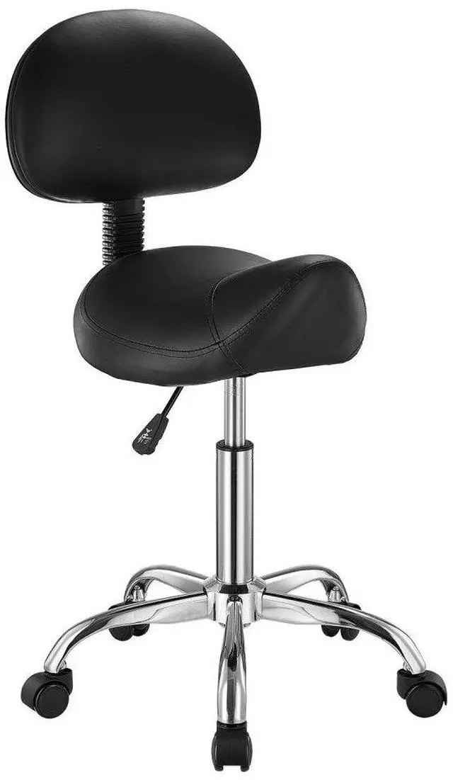 Main image of VEVOR Saddle Stool with Back Support and Wheels, 450 LBS Weight Capacity Ergonomic Rolling Stool, Height Adjustable Thickened PU Leather Swivel Saddle Chair for Salon, Spa, Massage, Tattoo, Black