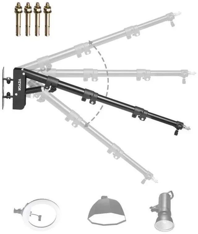 Alt view image 2 of 9 - VEVOR Wall Mount Triangle Boom Arm Light Stand 39.37 in/100 cm Ring Light Support