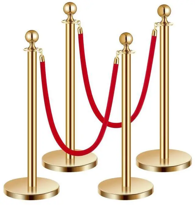Alt view image 2 of 2 - VEVOR EVOR Stanchions and Velvet Ropes 4Pcs, Hollow Base with Stainless Steel Post, 2 Red Velvet Ropes and Posts, Crowd Control Barriers Gold Stanchions, Red Carpet Runner Poles for Party Supplies