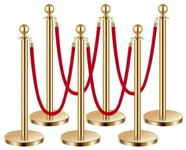 Main image of VEVOR Stanchions and Velvet Ropes 6Pcs, Hollow Base with Stainless Steel Post, 4 Red Velvet Ropes and Posts, Crowd Control Barriers Gold Stanchions, Red Carpet Runner Poles for Party Supplies