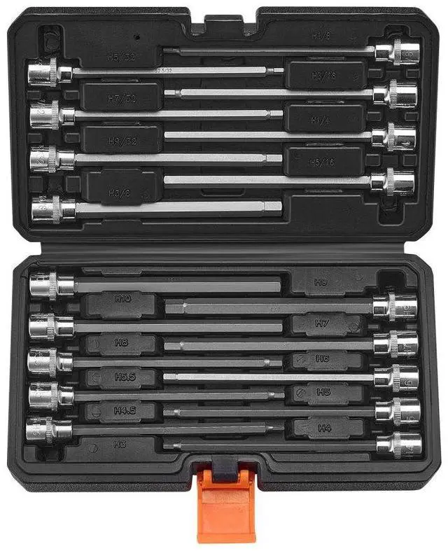 Alt view image 2 of 2 - VEVOR Extra Long Allen Hex Bit Socket Set 18-Piece 3/8 inch Drive S2 Alloy Steel Cr-V