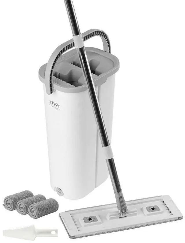 Alt view image 2 of 2 - VEVOR Mop and Bucket with Wringer Set, Wet & Dry Use, Flat Mop and Bucket System with 3 Washable Microfiber Pads, Flat Mop with Stainless Steel Handle, Mop Bucket Set for Hardwood Tile Vinyl