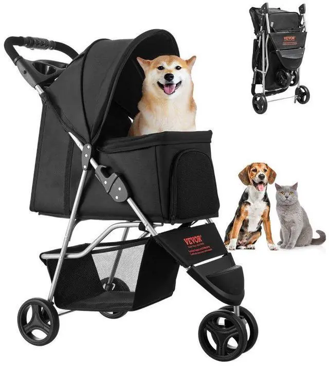 Alt view image 2 of 2 - VEVOR Pet Stroller Foldable 3 Wheels Dog Stroller with Brake up to 35lbs Travel Camp