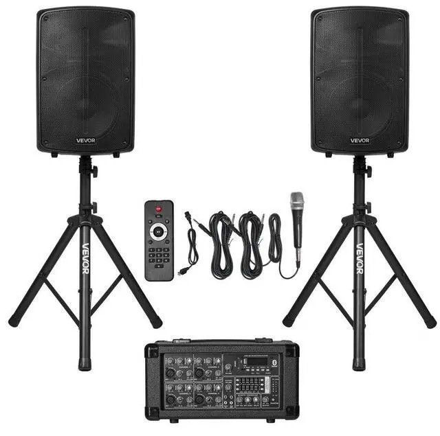 Main image of VEVOR 2 X 10 in Speakers PA System 800W Mixer Wireless Bluetooth Mic for DJ Party