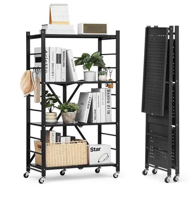 Main image of VEVOR 4-Tier Foldable Storage Shelf with Wheels 26 x 13 x 46-inch Metal Shelving