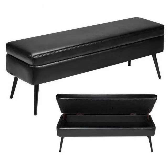 Main image of VEVOR PU Leather Storage Ottoman Bench Shoe Seat with Storage & Metal Legs Black