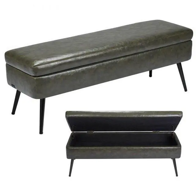 Main image of VEVOR PU Leather Storage Ottoman Bench Shoe Seat with Storage & Metal Legs Green