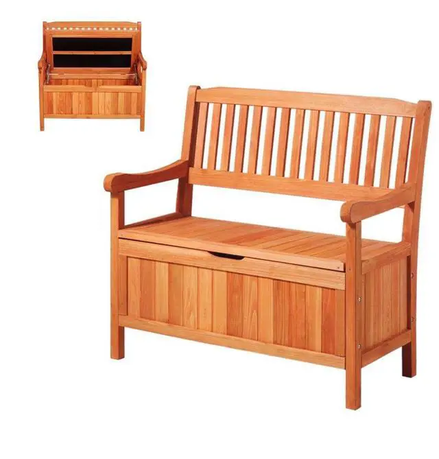 Main image of VEVOR 33 Gal Outdoor Wood Storage Bench Deck Box Waterproof 2-Person Outdoor Seating