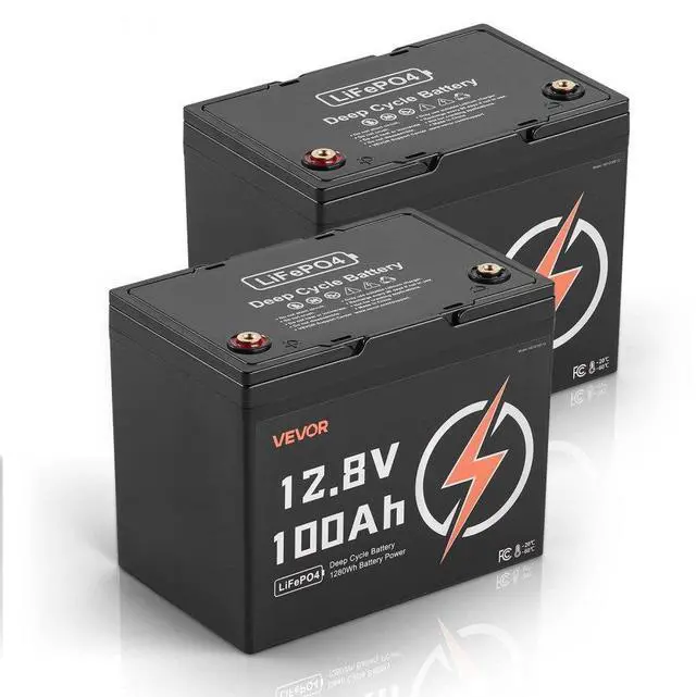 Main image of VEVOR 2 Pack 12V 100Ah Deep Cycle LiFePO4 Battery BMS Lithium Iron Phosphate Battery