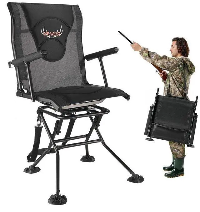 Main image of VEVOR Hunting Chair, 360° Silent Swivel, Foldable Portable Blind Chair, Heavy-Duty Steel Frame Ground Stool Seat, with Armrests, Adjustable Carry Strap, Anti-Sink Feet, 300 Lbs Capacity for Fishing