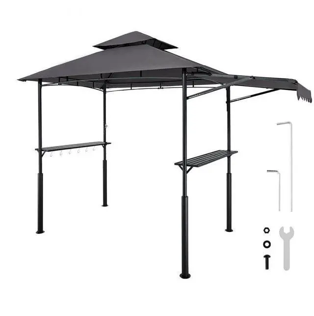 Main image of VEVOR 8'x5' Reinforced BBQ Grill Gazebo Canopy with Shelf & Awning Double-Tiered Top