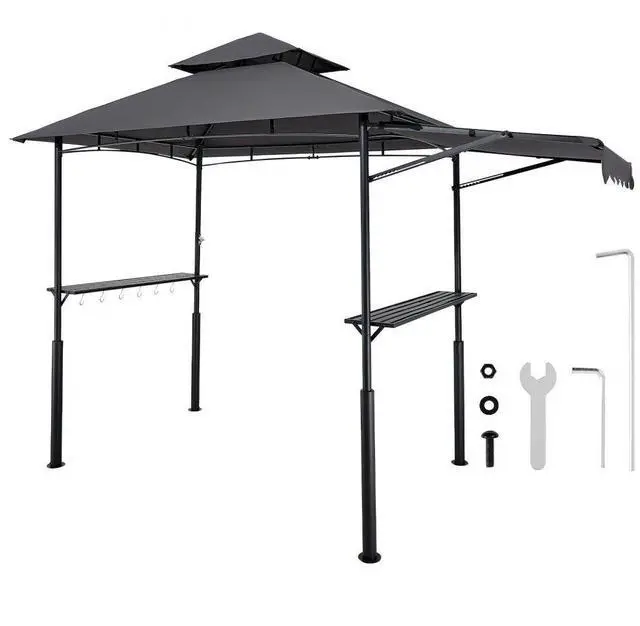 Main image of VEVOR 8'x5' BBQ Grill Gazebo Canopy Shelter Tent with Shelf & Awning Double-Tiered Top