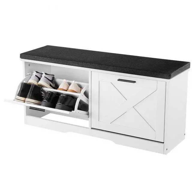 Main image of Shoe Rack Bench with Cushioned Seat & Flip Drawers 39.4 x 12.0 x 18.7 Inch