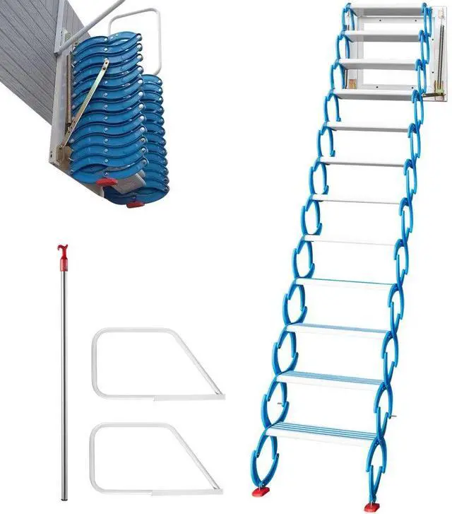 Alt view image 3 of 3 - VEVOR Attic Steps Pull Down Attic Stairs 12 Steps Pulldown Attic Stairs Blue