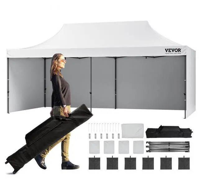 Alt view image 4 of 11 - VEVOR 10x20 FT Pop up Canopy with Removable Sidewalls, Instant Canopies Portable Gazebo & Wheeled Bag, UV Resistant Waterproof, Enclosed Canopy Tent for Outdoor Events, Patio, Backyard, Party, Parking