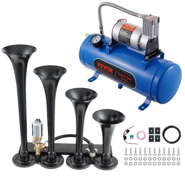Alt view image 2 of 2 - VEVOR Train Horns Kit, 4 Trumpet Air Horn Kit, 150dB Train Horns for Pickup Trucks, 12V 120 psi Air Compressor 1.6 Gal/6 L Tank with Gauge for Any 12V Vehicle Car Truck Train Van Boat