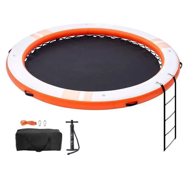 Alt view image 2 of 2 - VEVOR  Inflatable Floating Dock, ø8FT Inflatable Dock Platform with ø5FT Trampoline Mesh Pool, Non-Slip Floating Platform Water Mat with Portable Bag & Detachable Ladder for Pool Beach Relaxation