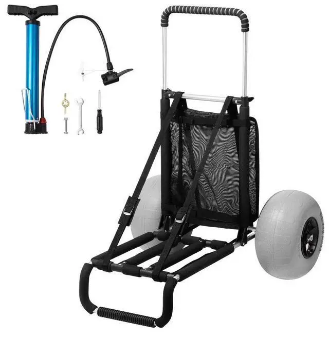 Alt view image 2 of 2 - VEVOR Beach Dolly with Big Wheels for Sand, 29.9" x 15.4" Cargo Deck, w/ 12" Balloon Wheels, 165LBS Loading Capacity Folding Sand Cart & 27" to 44.7" Adjustable Height, Heavy Duty Cart for Beach
