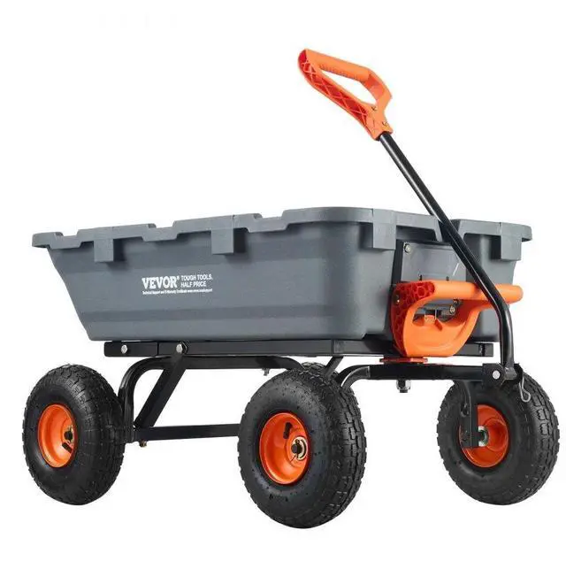 Main image of VEVOR Dump Cart, Poly Garden Dump Cart with Easy to Assemble Steel Frame, Dump Wagon with 2-in-1 Convertible Handle, Utility Wheelbarrow 800 lbs Capacity, 10 inch Tires