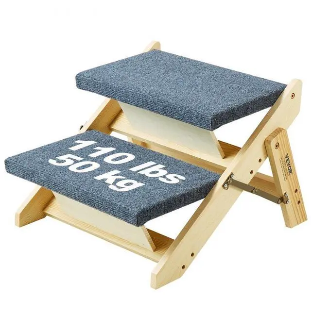 Alt view image 2 of 2 - VEVOR Wood Pet Stairs/Pet Steps, 2-in-1 Foldable Wooden Dog Stair for Beds, Sofa and Cars, Dog Stairs & Ramp with 2 Steps for Small Medium Large Pet, up to 110 lbs