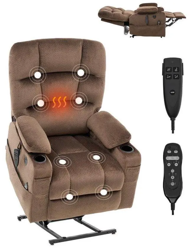 Main image of Vevor Power Lift Recliner Chair, Large-Regular Lay Flat Dual Motor Sofa with Massage and Heat for Elderly People, Cup Holders, USB Ports, Suitable For 6' 2