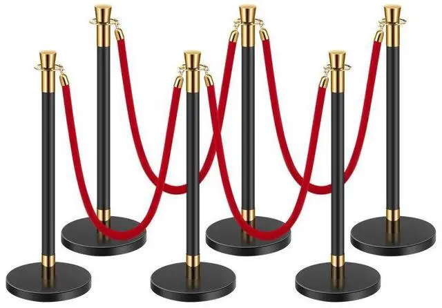 Alt view image 2 of 2 - VEVOR Stanchions and Velvet Ropes, 6 Pcs Crowd Control Barriers with 4 Red Velvet Ropes, Stainless Steel Stanchion Post Queue with Sand Injection Hollow Base for Theater, Wedding, Party Supplies