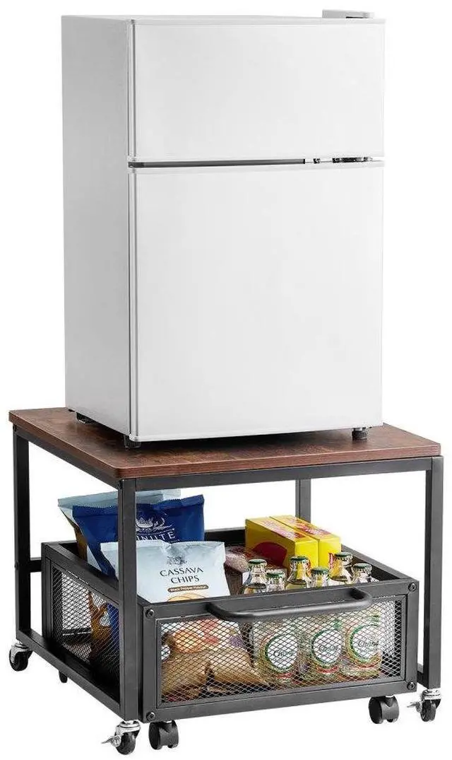 Alt view image 2 of 2 - VEVOR Mini Fridge Stand 198lbs with Storage Cart & Swivel Wheels Dark Brown