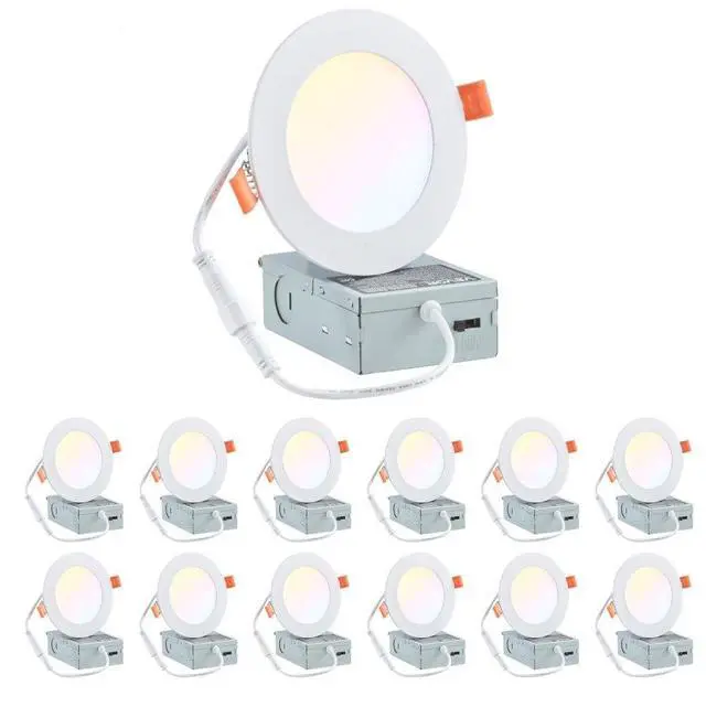 Main image of VEVOR 12 Pack 4 Inch 5CCT LED Recessed Ceiling Light with Junction Box 2700K-5000K,Recessed Lighting