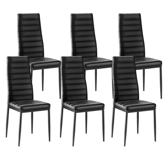 Main image of Set of 6 Dining Chairs Modern Leather Kitchen Side Chair Back Metal Legs Black