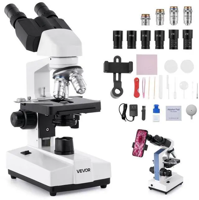 Main image of VEVOR Binocular Compound Microscope Kit 40-5000X Dual Stage Two Set of Eyepieces