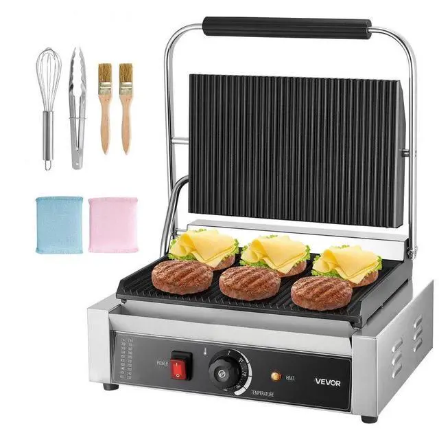 Alt view image 2 of 2 - VEVOR Commercial Panini Press Grill Electric Sandwich Maker Griddle Plate 14"x9"