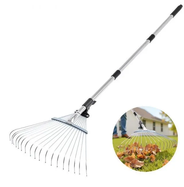 Main image of VEVOR Leaf Rake Steel Garden Rake 18-Tine 32.3-55.6 Inch Adjustable Long Handle