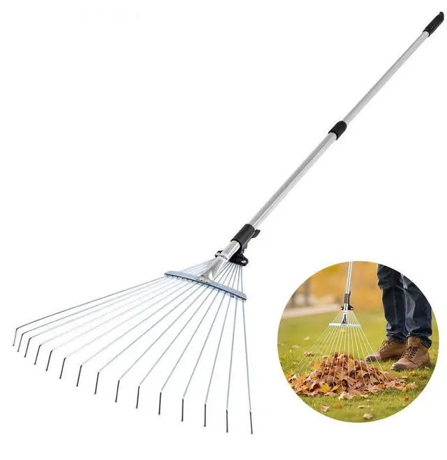 Main image of VEVOR Leaf Rake Steel Garden Rake 15-Tine with 32-63 Inch Adjustable Long Handle