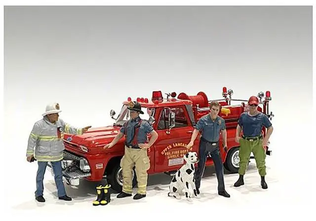 Alt view image 8 of 12 - "Firefighters" 6 Piece Figure Set (4 Males 1 Dog 1 Accessory) For 1/24 Scale Models By American Diorama