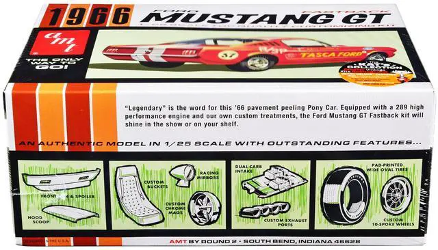 Alt view image 6 of 8 - Skill 2 Model Kit 1966 Ford Mustang GT Fastback 1/25 Scale Model by AMT