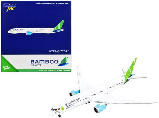 Alt view image 4 of 5 - Boeing 787-9 Commercial Aircraft "Bamboo Airways" White with Green Tail 1/400 Diecast Model Airplane by GeminiJets