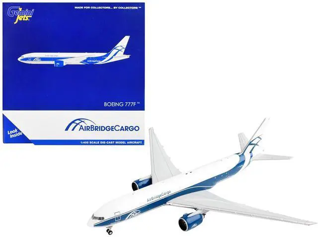 Alt view image 4 of 5 - Boeing 777F Commercial Aircraft "AirBridgeCargo" White with Blue Stripes 1/400 Diecast Model Airplane by GeminiJets
