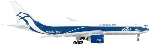 Alt view image 5 of 5 - Boeing 777F Commercial Aircraft "AirBridgeCargo" White with Blue Stripes 1/400 Diecast Model Airplane by GeminiJets