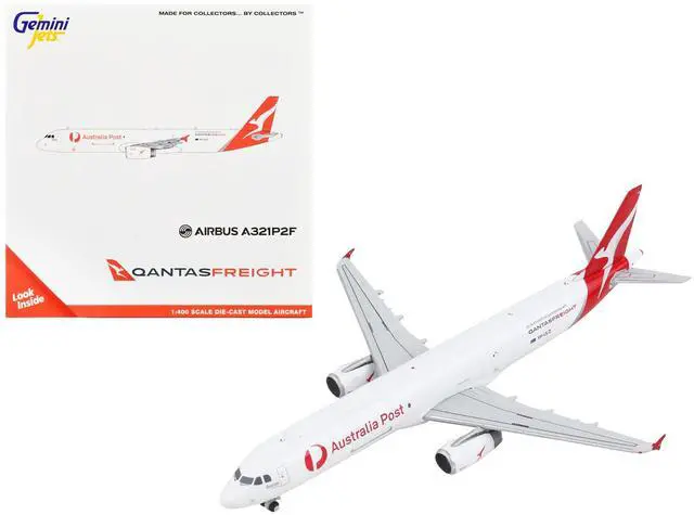Alt view image 4 of 5 - Airbus A321P2F Commercial Aircraft "Qantas Freight - Australia Post" White w/Red Tail 1/400 Diecast Model Airplane by GeminiJets