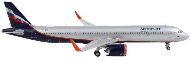 Alt view image 5 of 5 - Airbus A321neo Commercial Aircraft "Aeroflot" Silver Metallic with Dark Blue Tail 1/400 Diecast Model Airplane by GeminiJets