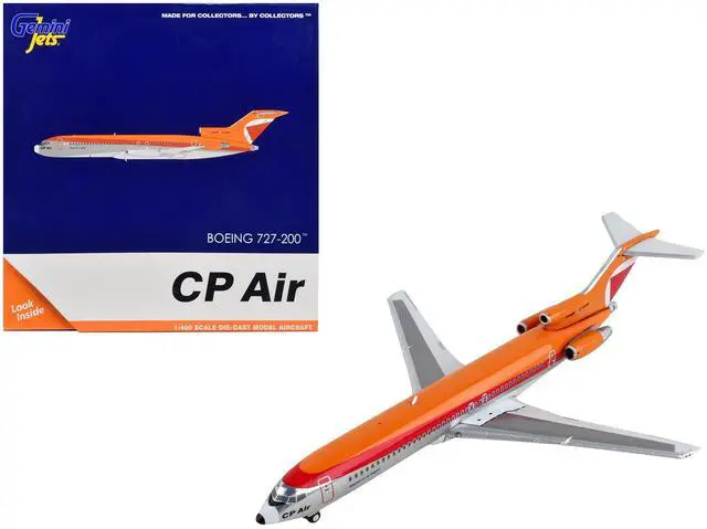 Alt view image 4 of 5 - Boeing 727-200 Commercial Aircraft "CP Air" Orange and Silver with Red Stripes 1/400 Diecast Model Airplane by GeminiJets