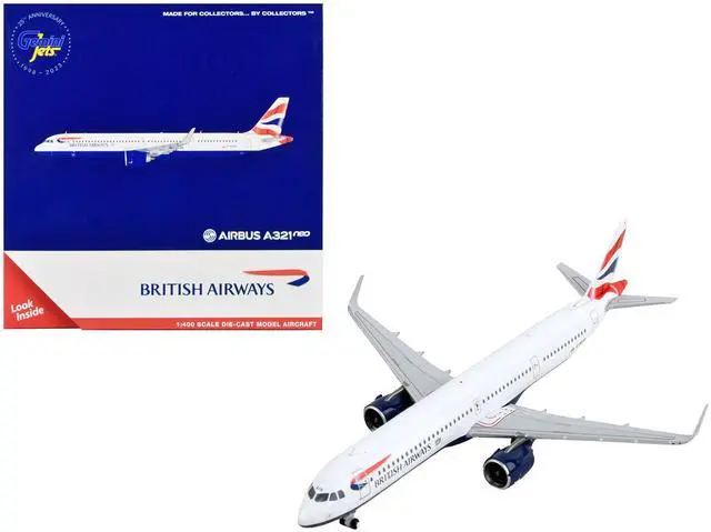 Alt view image 4 of 6 - Airbus A321neo Commercial Aircraft "British Airways" White with Tail Stripes 1/400 Diecast Model Airplane by GeminiJets