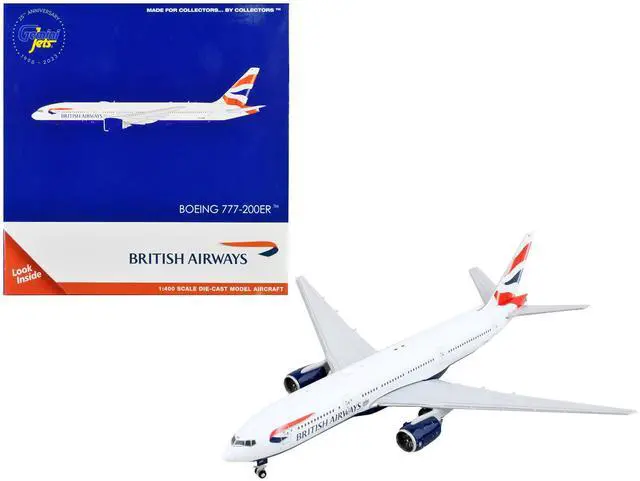 Alt view image 4 of 6 - Boeing 777-200ER Commercial Aircraft "British Airways" White with Tail Stripes 1/400 Diecast Model Airplane by GeminiJets
