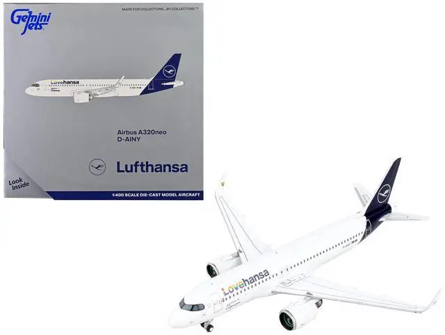 Alt view image 4 of 5 - Airbus A320neo Commercial Aircraft "Lufthansa - Lovehansa" White with Dark Blue Tail 1/400 Diecast Model Airplane by GeminiJets