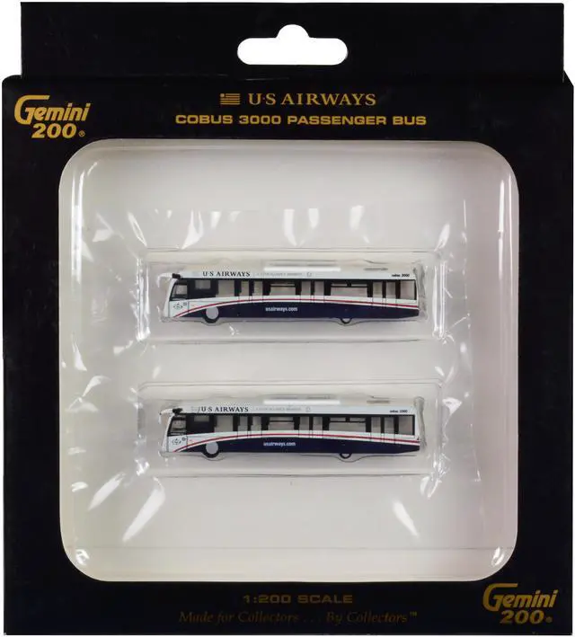 Alt view image 4 of 5 - Cobus 3000 Passenger Bus White and Blue "US Airways Shuttle Bus" 2 Piece Set "Gemini 200" Series Diecast Models by GeminiJets
