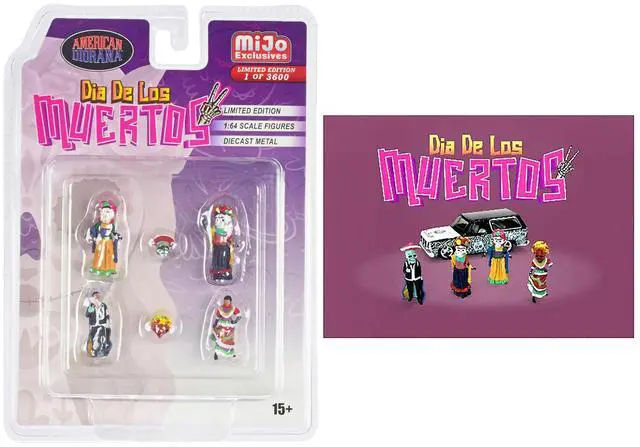 Alt view image 4 of 4 - "Dia de los Muertos 2" 6 piece Diecast Set (4 Figures, 2 Masks) Limited Ed to 3600 pcs for 1/64 Scale Models by American Diorama