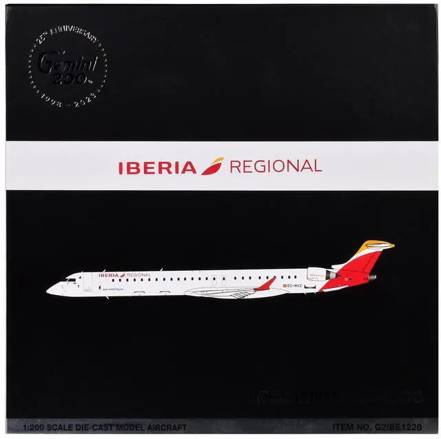 Alt view image 6 of 6 - Bombardier CRJ1000 Commercial Aircraft "Iberia Regional" White with Red "Gemini 200" Series 1/200 Diecast Model by GeminiJets