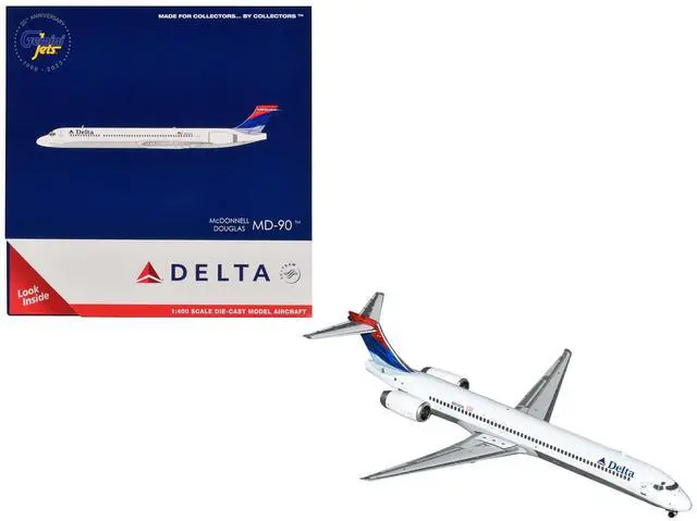 Alt view image 4 of 6 - McDonnell Douglas MD-90 Commercial Aircraft "Delta Air Lines" White with Blue and Red Tail 1/400 Diecast Model by GeminiJets
